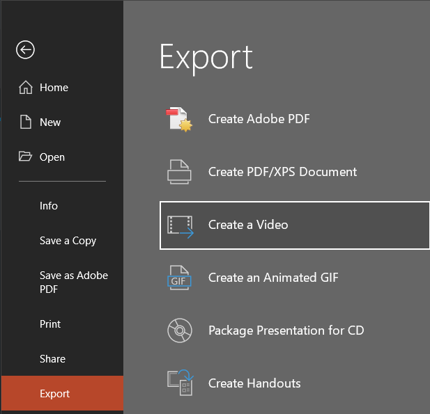 File > Export > Create a Video
