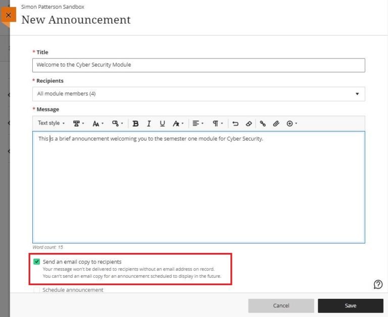 Creating Announcements in Blackboard Ultra Elearning Help Guides