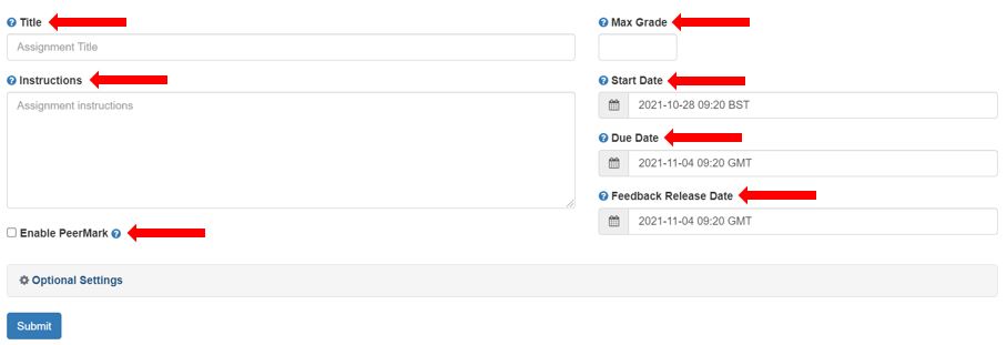 Image showing the Turnitin assignment setup page