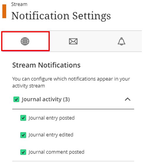Image showing the Streaming Notifications in the Notification Settings in Blackboard Ultra