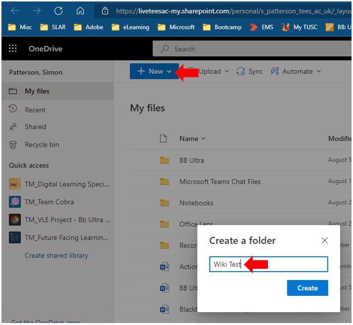 Image showing how to create a folder in Microsoft OneDrive