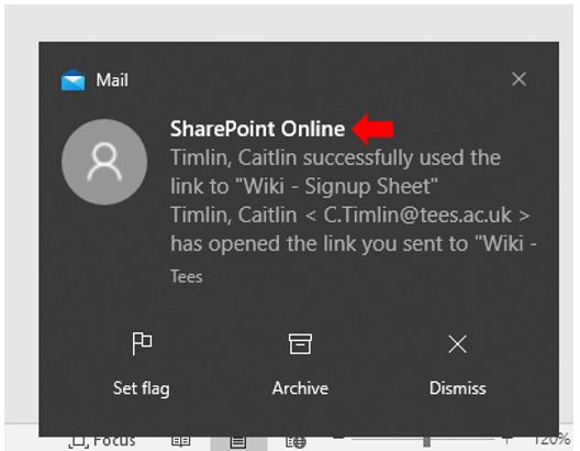 Image showing share email being sent to staff