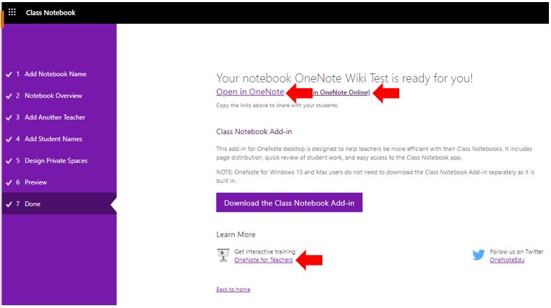 Image showing setup stages for creating a new Microsoft OneNote Notebook