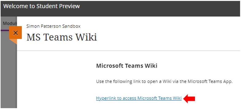Image showing a BBU document with a link created to a Microsoft Teams Wiki