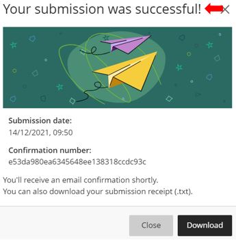 Image showing the submission receipt in Blackboard Ultra