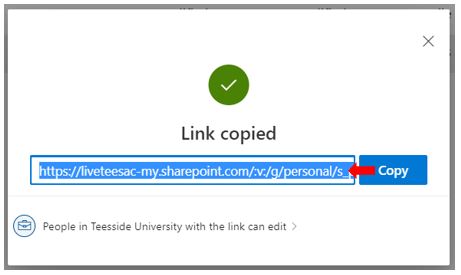 Image showing the Microsoft OneDrive copy link option with the appended Hash value