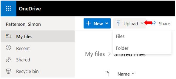 Image showing how to create a file or folder in MS OneDrive