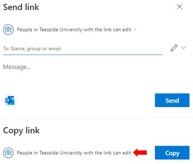 Image showing the Copy Link options in OIneDrive