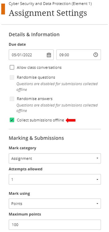 Image showing how to configure the collecting of offline submissions