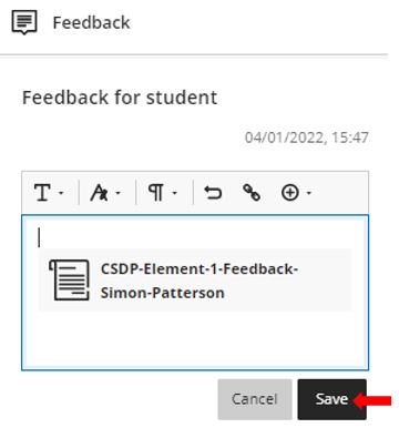 Image showing saving an uploaded file in Blackboard Ultra