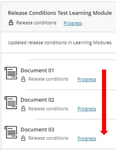 Image showing the configuration of release conditions in Blackboard Ultra based on Sequence
