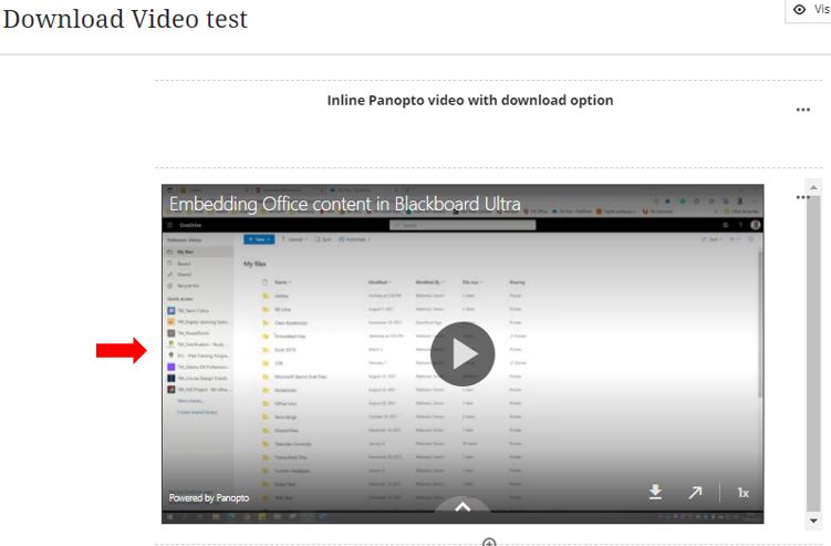 Image showing inline video from Panopto in Blackboard Ultra