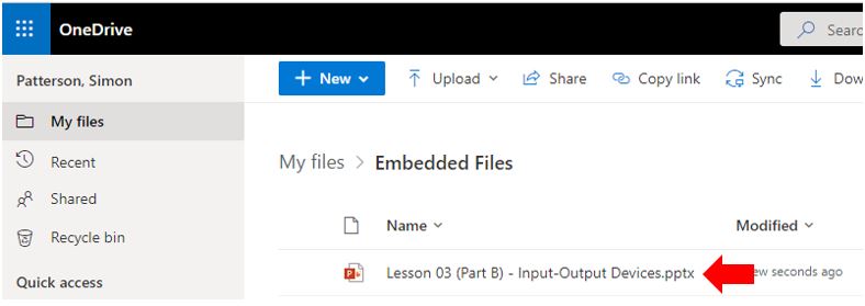 Image showing a newly uploaded doccument (PowerPoint presentation) in a OneDrive folder
