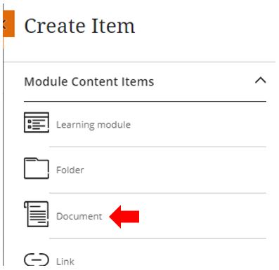 Image showing how to create a Blackboard Ultra document