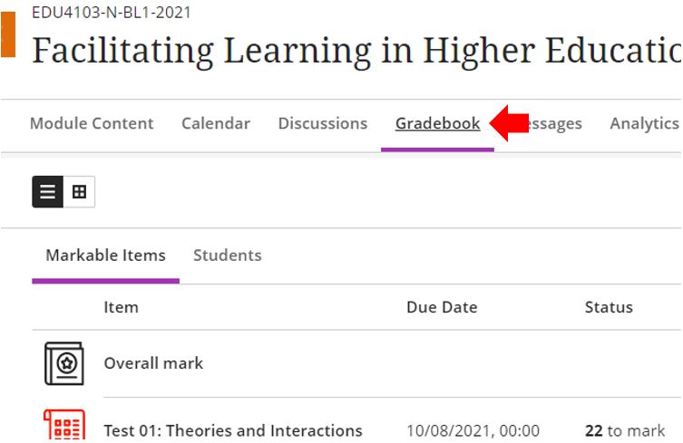 This image shows how to access Gradebook in Blackboard Ultra