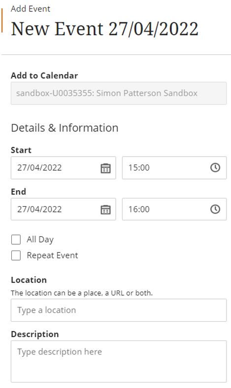 Image showing how to set up an event in Blackboard Ultra