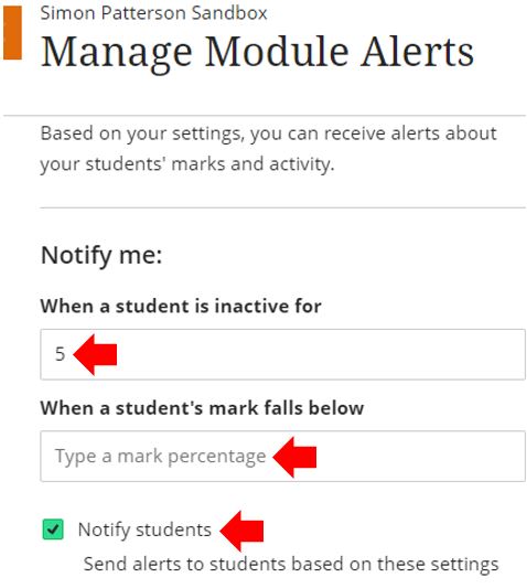 Image showing how to set module alerts in Blackboard Ultra