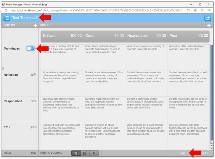 Image showing how to edit a Turnitin rubric once created via the Rubric Manager
