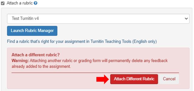 Image showing the warning message that is received regarding the deletion of any feedback added to the Turnitin assignment