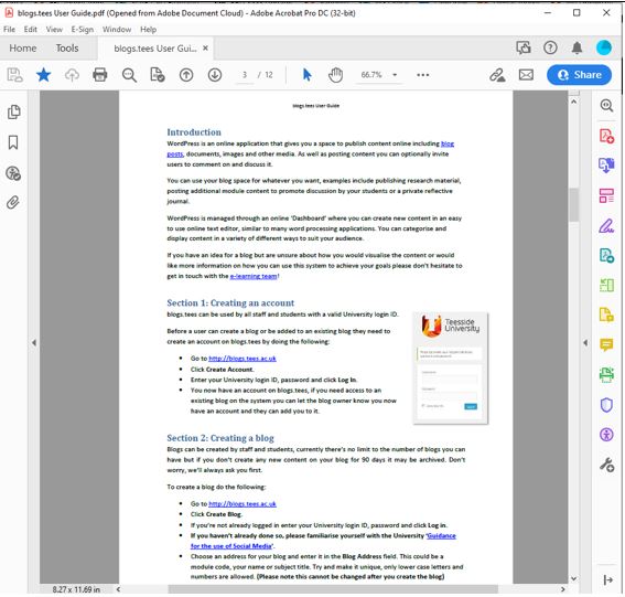 Image showing a PDF document in standard View