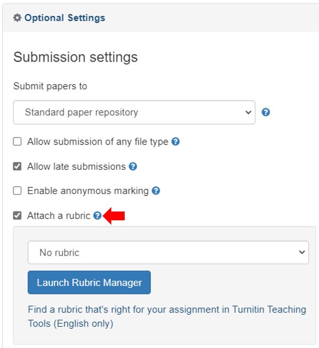 Image showing how to configure and attach a rubric via the submission settings