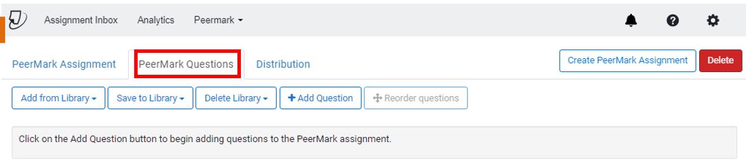 Image showing the Turnitin PeerMark Questions menu