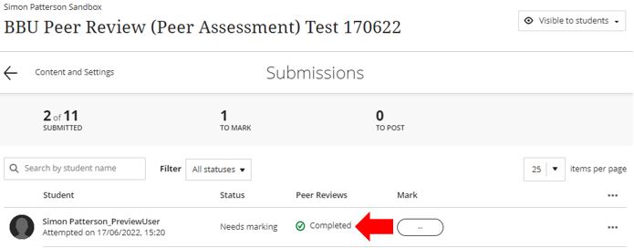 Image showing the Blackboard Ultra submission page after a student has submitted an assignment and its been reviewed.
