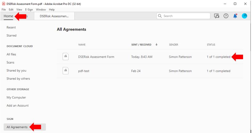 Image showing the manage All Agreements wizard in Adobe Acrobat DC