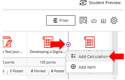 Image showing how to add a new calculation column in Blackboard Ultra Gradebook