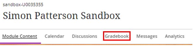 Image showing how to access the Gradebook from within a Blackboard Ultra module