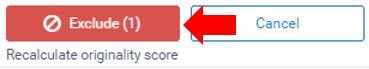 Image showing the Exclude button that must be selected to exclude the selected sources that have been found in the TurnItIn Feedback Studio