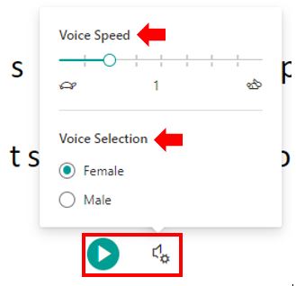 Image showing how to configure the narration playback speed and gender of voice.