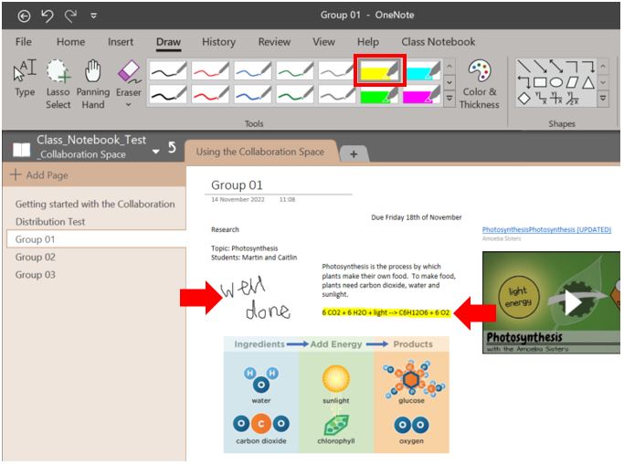 Image showing how add handwritten notes on a OneNote page.
