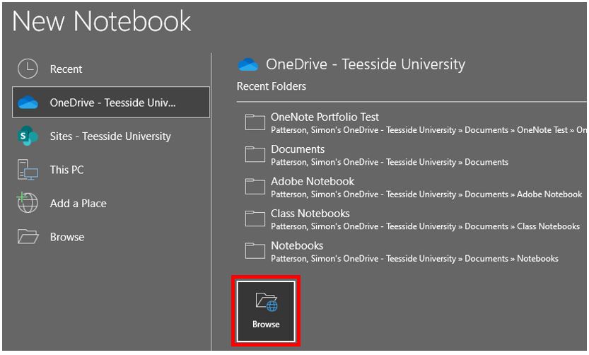Image showing how to create a new Microsoft OneNote Notebook in OneDrive.
