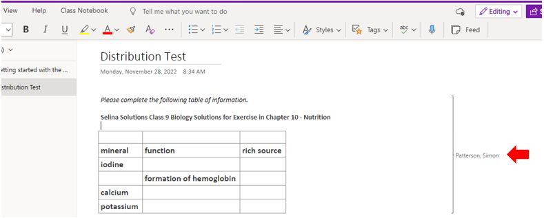 Image showing how to view the author of a piece of content in Microsoft OneNote.