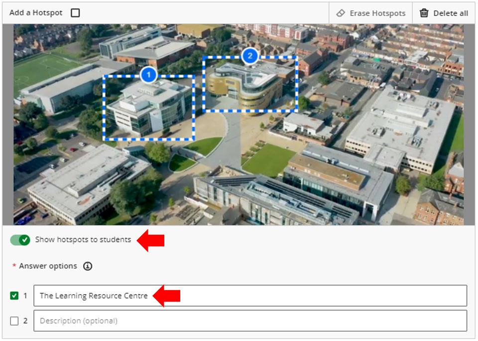 Image showing how to add multiple Hotspot locations to a hotspot image in Blackboard Ultra.