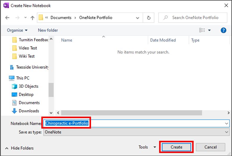 Image showing how to create a new folder in Microsoft OneDrive to store the OneNote Notebook.