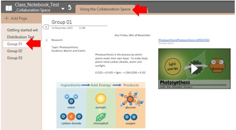 Image showing the Collaboration Space inside a Class Notebook.