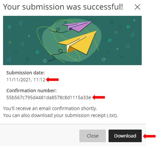 Image showing assignment submission confirmation window